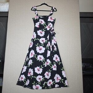 FOREVER 21 Faux Wrap Romantic Dress Maxi Ruffle Sleeve Floral Womens L